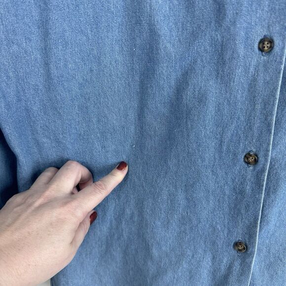 Karen Scott Shirt Womens Denim Christmas Embroidered Santa Button Up Plus Sz 1X - Picture 7 of 16